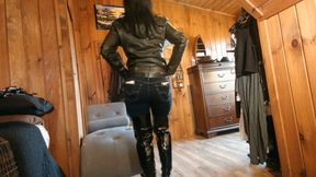 smoking model in jeans and leather