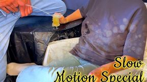 Piss instead of classic shot for a naughty girl (silent slow motion special)