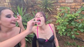 Two Garden Brunette Whores Using Each Other as Human Ashtrays