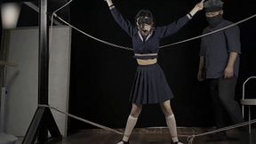 ms71-A girl in a school uniform had her mouth opened with a mouth opener