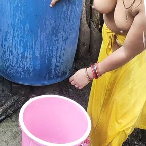 Indian bhabhi bathing outside hot