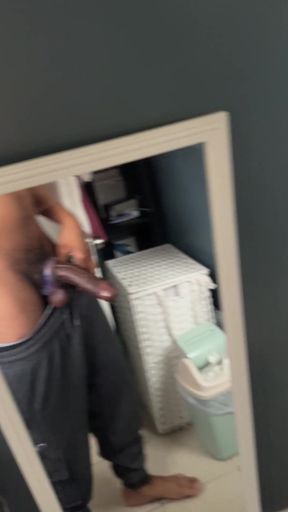 Solo babe shows off her veiny cockring BBC in oil