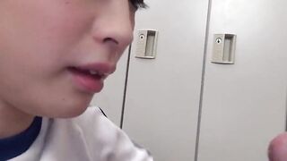 Cum tasting inside the lockerroom