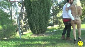 Busty blonde ass fucked in the park