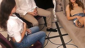 Russian teenage cuties visit therapist for good Threesome