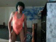 ANIME CROSSDRESSER BOY WITH GREEN HAIR AND FAKE BOOBS DANCING