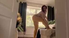 Voyeur at the Door - Perving On Me Getting Dressed - Pantyhose Encased Ass & Legs!