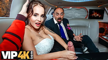 VIP4K. Random passerby scores luxurious bride in the wedding limo