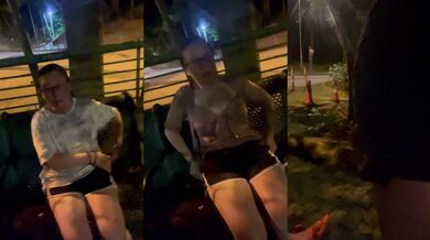 Hong Kong wife strips outside for street cock worshipping a big juicy dick