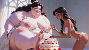 Fat SSBBW Sitting on Cake - Skinny Slave Licks Her Feet