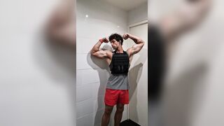 Insane muscle stud gives his greatest finisher post exercise in the toilets