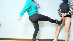 739 Sylvana demonstrates how her giant snow boots are perfect for destroying a man's testicles.
