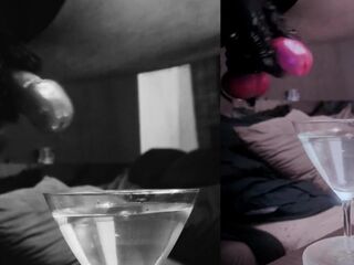 Biggest CUMLOAD in a martini-glas of WATER after stretching my balls
