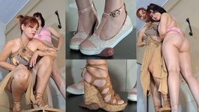 #165 Flats and Wedge High Heels Cock Trampling (Nikki and Red-C)