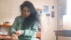 BRUSHING HAIR BRUNETTE