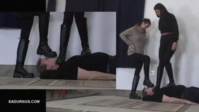 Olga and Natasa love to trample the slave in boots PP wmv