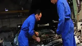 French babe gets double drilled in the garage