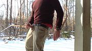 Jerking off in the snow at the public park, sagging in AE boxers too!