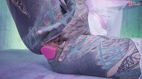 Tattood Girl with Glasses and buttplug Fucks a Tattooed Dick, DP, Facial