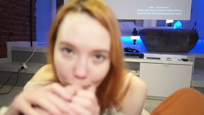 Little Flame-haired Honey Slurps My Massive Thick Phallus &mdash;  Tonguing It Till It Pops