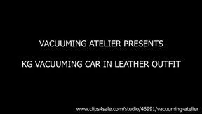 KG VACUUMING CAR IN LEATHER OUTFIT 4k