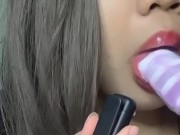 Asian Girl's Cleavage Sucking Ice Cream ASMR