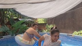 Playing on our floating inflatables