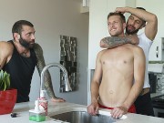 Fit Step Son Benjamin Blue Submits His Tight Asshole To Two Tattooed Hunks - DadCreep