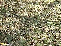 Outdoor blowjob and cum eating