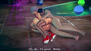 Curvy girl with big boobs fucked next to the pool - 3D Hentai