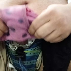 Close up of John Guest smoking and jacking the dick off with various used panties cumming on cousins black soen panty