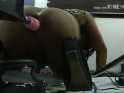 Stupid sissy in chastity training her slutty ass with a fucking machine