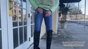 MILF Greta floods her jeans while waiting for her Uber ride at the shopping center - HD MP4