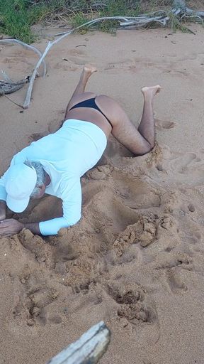 Ladysilva on the beach in panties showing off her sexy ass
