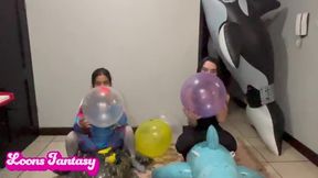 Akina and Owllete blow up balloons