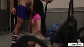 Horny Bald Licks And Fucks The Tight Ass Of Busty Ts In Gym With Ariel Demure