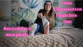I succumb at my feet Vans, white socks, and bare skin.
