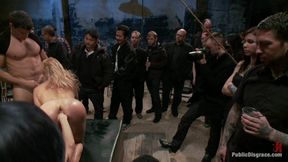 Flexible Blonde Gets Bound and Fucked for the Crowd