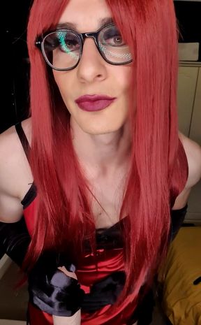 Dressed up in Lingerie and as a Red Head, Mistress Jessica Tantalises and Teases Away with Her Big 10 Dildo