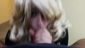 Sissy Crossdresser Takes on BBC for a Sloppy Blowjob