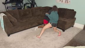 Freya vs Ricky Competitive Mixed Wrestling on the Living Room