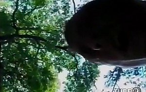 Tgirl bangs a stud in the forest