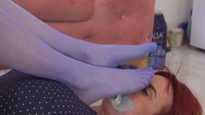 Face Of Weronika In Tape Under Feet Of Susan In Blue Pantyhose - Part 2 - Polish Language
