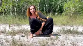 Panties to the side and a quick golden stream