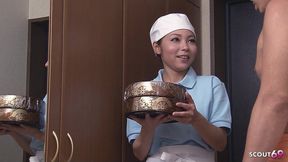 small japanese room service girl seduce to foo-fetish old young fuck by client in hotel