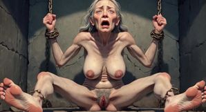 Granny Dungeon Slave - Hairy Pussy & Begging for Anal Cum