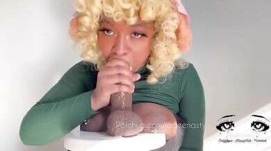 Ebony Isabelle Chokes on BBC Toys Her Pretty Blonde Throat Fucks Cum Drips