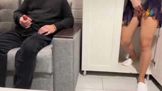 StepMom Caught StepSon Jerking off and help him to Cum Quick Creampie