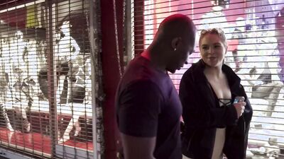 Blonde darling lets the black stallion eat her out before getting banged by his BBC