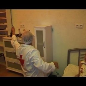 Sexy German nurse fucked by two dudes